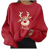 Pullover Damen Teenager Mädchen Weihnachtspulli Lustig Rentier Christmasmuster Bluse Top Weihnachtspullover Klassisch Langarm Christmas Sweatshirt Xmas Pulli Shirt Tunika Top