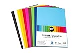 perfect ideaz 50 Blatt DIN-A4 Foto-Karton bunt, Bastel-Papier, Bogen durchgefärbt, 10 verschiedenen Farben, 300g/m², Ton-Zeichen-Pappe zum Basteln, buntes Blätter-Set farbig, DIY-B