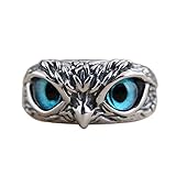 Dämonenauge Eulenring Echt 925 Sterling Silber, Tier offene Ringe,Eule Sterling Silber Mutter Ring Frauen Geschenk