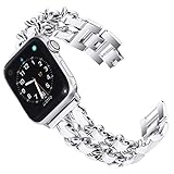 KADES Edelstahl-Armband kompatibel für Apple Watch SE Series 6 Series 5 Series 4 40mm, Frauen Link Armband kompatibel für iWatch Series 1,2,3 38mm, Silber mit weißem L