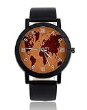 Home Decor Personalisierte Kunstdruck-Weltkarte lustig Bedruckte Armbanduhr Lederband Armbanduhr Kleid Casual Uhren für H