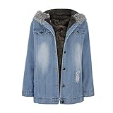 GULASISI Damen Winter Loch Denim Jacket Kurz Warme Gefüttert mit Fellkapuze Winter Warme Mode Denim Winterjacke Kapuzenjacke Hoodie Jacke Outwear L