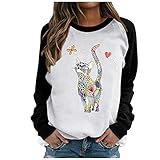 LEEDY Sweatshirt Damen Ohne Kapuze Damen Bedruckt Teenager Mädchen Langarmshirt Oversized Casual Bequem Pulli Loose Tunika Top Sportbekleidung Oberteil Pullover Vintage Streetw