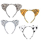 SEELOK Haarreif Tier mit Ohren Leopard Tiger Kuh Haarband Zebra Stirnband Wildtier Cosplay Kostüm Accessoire für Karneval Party Kinder Erw