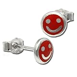 Teenie-Weenie Ohrringe 6mm für Kinder 925 Silber Ohrstecker Smiley rot SDO208R