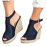 LLDG Damen Keilabsatz Plattform Sandalen mode Peep toes Plateau Sandaletten Fischmaul Pumps Römersandalen Flip Flops Elegante Retro Slingback Sandalen Wedge Heel Schnalle S