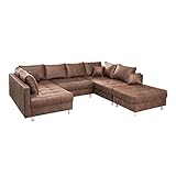 riess-ambiente.de Modernes XXL Sofa Kent 305cm braun Federkern inkl. Hocker und Kissen Sofa Schlafsofa Schlafcouch Couch Wohnlandschaft Eckcouch mit Schlaffunk