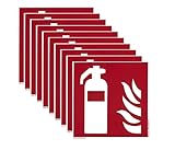 Feuerlöscher Schild 150x150mm PVC nachleuchtend selbstklebend nach DIN EN ISO 7010 F001 | DIN 67510 (Brandschutzzeichen) - 10 Stück