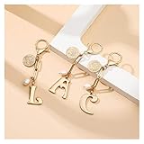 Cartoon Schlüsselbund Keychain 26 Alphabet Letter Schlüsselanhänger natürliche Frischwasserperlen Charm Kupfermünze Anhänger Schlüsselanhänger Cartoon (Color : W Single, Gem Color : Gold)