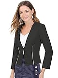 Allegra K Damen-Blazer, Kragenlos, Reißverschluss, kurzer Mantel, Anzug, Schwarz , 34