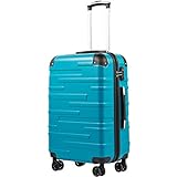 COOLIFE Hartschalen-Koffer Rollkoffer Reisekoffer Vergrößerbares Gepäck (Nur Großer Koffer Erweiterbar) ABS Material mit TSA-Schloss und 4 Rollen(Türkisblau, Handgepäck)
