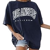 BIKETAFUWY Oversize Tshirt Damen Elegante Baumwolle Lose Rundhals Kurzarm Sommer Oberteile Vintage Drucken Bluse Streetwear Sport Oberteile Vintage Sweatshirt Teenager Mädchen Tunika Lang Top