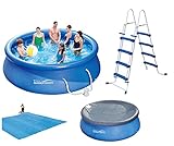 VDP Summer Waves Fast Set Quick Up Pool 366x91cm Swimming Pool Familien Schwimmbad mit Filterpumpe + Leiter + Abdeckplane + Bodenp