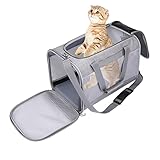 PETCUTE Hundetransportbox,Transporttasche Katze,Faltbar Hundetasche Hundebox mit Weiches Fleece-Bett,Atmungsaktiv Transporttasche für Katzen und Hunde mit Sicherheitsleine,Airline Genehmig