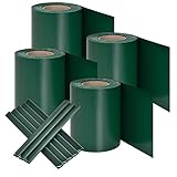 Juskys PVC Sichtschutzstreifen Doppelstabmatten Zaun 4er Set | 4 Rollen á 35m x 19cm | 120 Befestigungsclips | Zaunfolie Sichtschutz Windschutz - grü