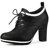 Allegra K Damen Plateau Schnürstiefel Chunky Heels Stiefeletten, schwarz, 40 EU