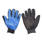 Merauno® Fellpflegehandschuh Tierhaarentferner Bürste Massage Fellpflege Grooming Glove Hund Katze Massageffekt & Deckhaarschutz (Blau, 2 Handschuhe (EIN Paar))