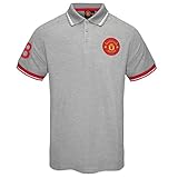 Manchester United FC - Herren Polo-Shirt mit Vereinswappen - Offizielles Merchandise - Geschenk für Fußballfans - Grau - S