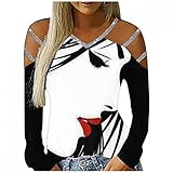 Langarmshirt Damen V Ausschnitt T-Shirt Lustiger Frauengesichtsab Druck Oberteil Bluse Langarm Herbst Frühlings Blusentops GroßE GrößEn Lässige T