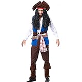 Mittelalter Kostüm Herren Pirat Captain Costume Halloween Kostüm Herrenspielkostüm Cosplay Kostüm für Erwachsene (Color : Multi-Colored, Größe : M)