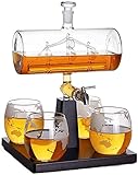 YOUFUDE Dekanter, 1000 ml, Whiskey-Dekanter, Spender mit 4 Whiskygläsern, für Männer und Frauen, die Scotch lieben, Whiskey, W