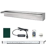 Pondo 90cm Edelstahl Wasserfall Mit 7 Farbvarianten LED Beleuchtung Und Fernbedienung für Gartenteich Pool Teich, Beleuchtete Wasserfall Garten Kaskade Mit LED L