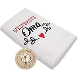 HISA DARIL® Oma Geschenk Handtuch 100% Baumwolle | Bestickt [ORIGINAL Design WELTBESTE OMA] zum Geburtstag, Muttertag, beste Oma Geschenke, Geschenke für Frauen (Weiß)