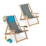 Relaxdays Liegestuhl, Holz, 2er Set, klappbarer Sonnenstuhl, Relaxliegestuhl, Buchenholz, HxBxT: 84 x 70 x 102 cm, g