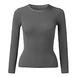 T-Shirt Top Bluse Pullover Tops Damen Strickpullover Einfarbig O-Neck Bodening Rollkragen (XL,2grau)