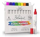 Belmique Acrylmarker | Ideal auf Stein, Holz, Keramik, Glas, Holz, Leinwand - Wasserfeste Acrylstifte auf rauen Oberflächen und nass Abwischbar auf Glas | 10er Set B