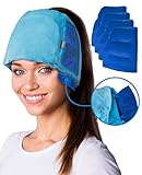 ICEHOF Kühlmütze EXTREM mit 4 Kühlakkus inkl. 3D-Maske - Mit Haaröffnung & Gummibinder, abnehmbare Kühlpads - Kühlende Gel-Mütze für Kopfhaut bei Chemo-Therapie Ice Cap Migräne Kop