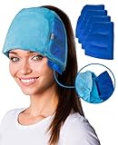 ICEHOF Kühlmütze EXTREM mit 4 Kühlakkus inkl. 3D-Maske - Mit Haaröffnung & Gummibinder, abnehmbare Kühlpads - Kühlende Gel-Mütze für Kopfhaut bei Chemo-Therapie Ice Cap Migräne Kop