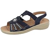 Cushion Walk Damen-Sandalen aus Kunstleder, offener Zehenbereich, T-förmiger Verschluss, leicht, elastisch, Gladiator-Sandalen für den Sommer, Größe 35-42, Blau - navy - Größe: 36 EU