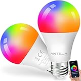 ANTELA Smart WLAN Alexa Glühbirne E27 9W LED Mehrfarbige Dimmbare Birne Lampe, App Steuern Kompatibel mit Google Home, Warmweiß (2700K) Kaltweiß (6500K), Kein Hub Benötigt, 2 Stück