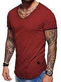 behype. Herren Oversize Kurzarm Basic T-Shirt V-Neck 20-1720 (L, Weinrot)