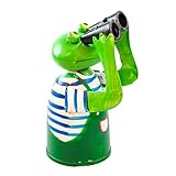 GK Zaunhocker Metallfigur Frosch mit blauem Ringelshirt - Gärtner mit Ferng