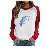 Damen-T-Shirt, langärmelig, kontrastierend, Baseball-Top, leger, Sommer, Raglan-Shirt, Bluse, Rundhalsausschnitt, lockere Passform, Sweatshirt, A98_weiß, Larg