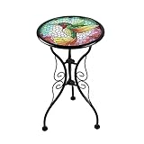 Liffy Outdoor Mosaik Beistelltisch Kolibri Kleine Terrasse Runde Bedruckte Glastisch für Garten, Hof oder R