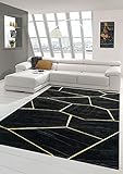 Teppich modern Wohnzimmerteppich geometrisches Muster in schwarz Gold Größe 60x110