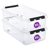 SmartStore Unterbett Aufbewahrungsbox mit Deckel, 31 l, 2er-Pack, verstärkt, groß, transparent, mit Clipverschluss, stapelbar, BPA-freies Plastik, 72 x 40 x 19 cm (L x B x H)