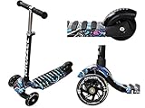 Kruzzel Kinderroller Tretroller Kickscooter Dreiradscooter Leuchträder Höheverstellbar 10282, Farbe:Schwarz/ Black