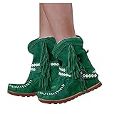 Geilisungren Knöchelhohe Stiefel Mit Absatz Schwarz Damen Herbst Winter Schneeschuhe Flache Stiefeletten Vintage Bequem Kurze Stiefel Elegant Schuhe Short Ankle Boots mit Quaste Cowboy B