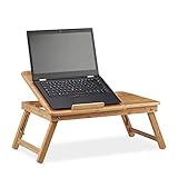 Relaxdays, Natur Höhenverstellbarer Laptoptisch fürs Bett, Bambus Notebooktisch m. Schublade, HxBxT: 30 x 69 x 35 cm, S