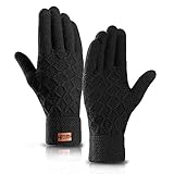 Hzhy Handschuhe Herren Touchscreen,Winterwarme Strickhandschuhe mit Weichem Wollfutter in der Farbe Schwarz Navy (Schwarz, M)