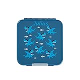 Little Lunch Box Co. Shark - bunte Bento Box für Kinder - 5 Fächer - PERSONALISIERBAR - auslaufsichere Brotdose (Shark, mit Namen)