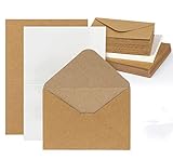 Mocraft 30 Vintage Kraftpapier Karten Set mit Umschläge & Weiß Einlege-Blätter Recycling-Doppelkarten für Grüße Einladung, Natur-Braun, DIN A6