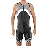 SLS3 Triathlon Einteiler Herren | FX Trisuit | 2 Taschen | Wettkampf | Frontreißverschluss | Schwarz (Black/Gray Stripes, XL)