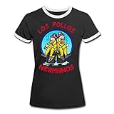 Spreadshirt Breaking Bad Los Pollos Hermanos White Pinkman Frauen Kontrast T-Shirt, M, Schwarz/Weiß