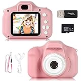 ZStarlite Kamera für Kinder, Mini-Digitalkamera, HD-Video, 1080p, 2,0 Zoll, ideal für Selfies, Geschenk für Mädchen und Jungen, 3 bis 10 Jahre, mit SD-Karte 32 GB, Kartenleser (rosa)