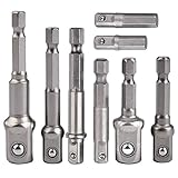 Stecknuss-Adapter, 8-teiliges Set, 1/4-Zoll-Sechskantadapter auf 1/4', 3/8', 1/2' Stecknuss, für Bohrmaschine und Akkuschrauber Steckschlüssel Nüsse und Stecknüsse, Bit-H